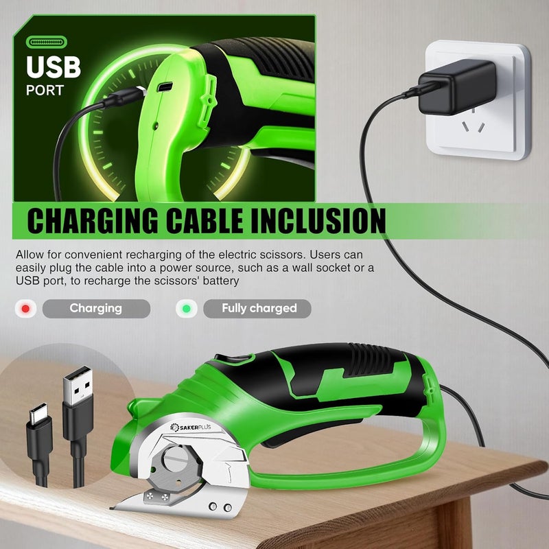 SakerPlus Cordless Electric Scissors,4V Rechargeable Cardboard Box Cutter Heavy Duty Fabric Scissor with Safety Lock & LED Light,Power Rotary Cutter for Leather Carpet Plastic Cutting,Sewing,Crafting - Image 5